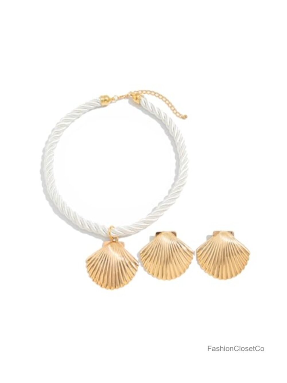 Shell Necklace Earrings Set Gold Plated Alloy 18.5in Beachy Jewelry Gift